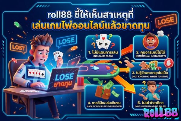 roll88 ชี้ให้เห็นสาเหตุที่เล่นเกมไพ่ออนไลน์แล้วขาดทุน